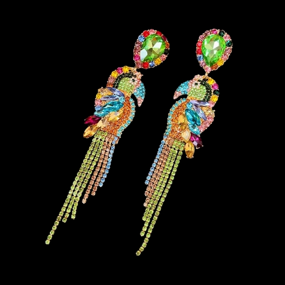 Statement Multicolor Rhinestones Parrot Earrings